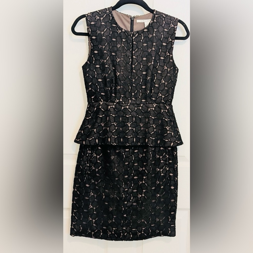 Diane Von Furstenberg Black Lace Sheath Dress with Peplum